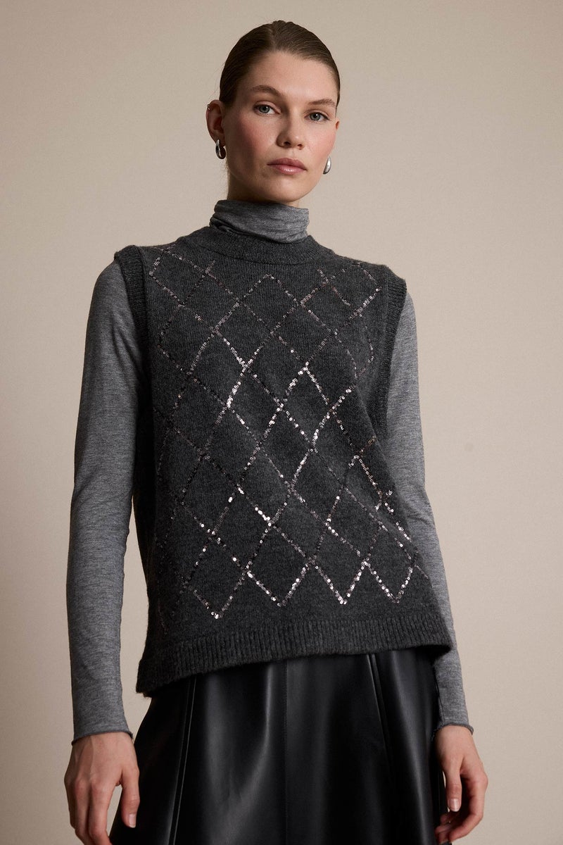 DeFacto Grey Woman Regular Fit Crew Neck Embroidered Knitwear Vest Casual - Image 1